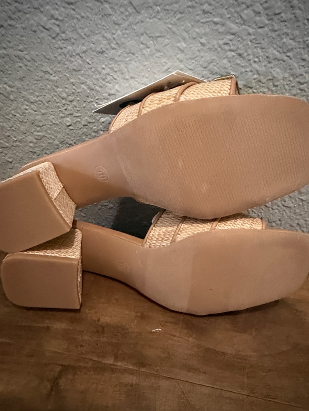 A New Day Beige Raffia Block Heel Slide Sandals with Crystal Buckle size 10 - Picture 4 of 5